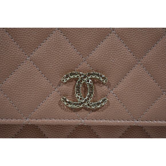 Chanel 23P Beige Caviar Wallet On Chain WOC Gold CC Logo Shoulder Crossbody Bag - Picture 8 of 15